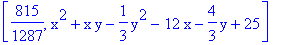 [815/1287, x^2+x*y-1/3*y^2-12*x-4/3*y+25]